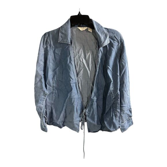J. Jill Tops - J. Jill Tencel Chambray Denim Look Wrap Top Long Sleeve Size 8 Blue